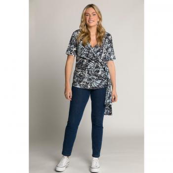 T-shirt incrociata cotone biologico farfalla scollatura a V mezze maniche donna blu 48/50