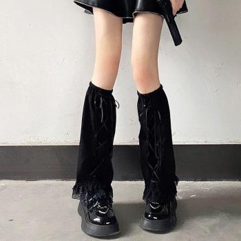 Japanse Gothic Lady Dunne Harajuku Beenwarmer 2022 Lente Y2K Meisjes Kantpatch Lace-Up Lange Sokken Koreaanse Chic Zwart-Wit Sok