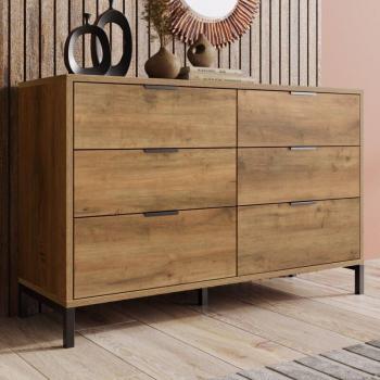 Commode haute buffet, chêne sombre, 6 tiroirs – 120x40x76 cm
