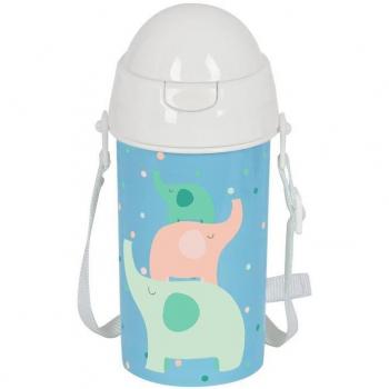 BOTELLA 500ml APERTURA AUTOM. CON PAJITA SAFTA PREESCOLAR ELEFANTES 7,3x19,5x7,3cm