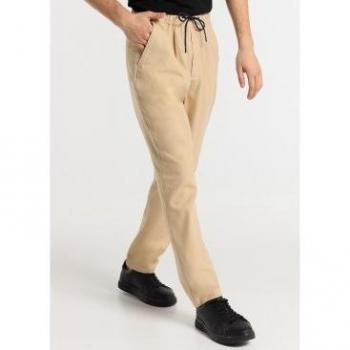 Chinos Elegantes V&L: Pantalón Slim en Lino Marrón con Goma en la Cintura – Tiro Medio