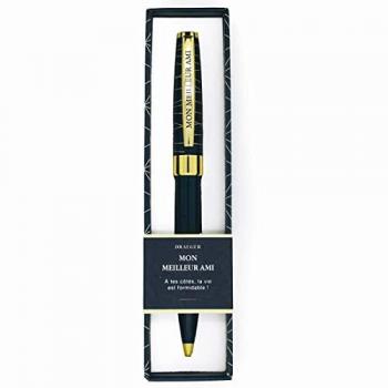 Stylo Bille Personnalisé Mon Meilleur Ami - Draeger Paris - Pastel Chic Noir, Bleu Nuit et Or - Boîte Cadeau