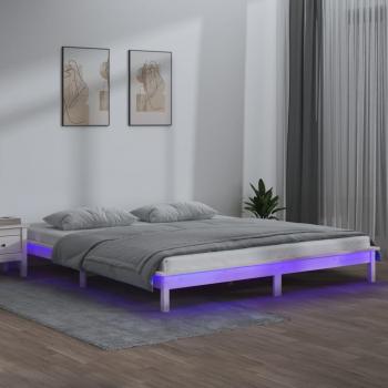 VidaXL Modern LED Bed Frame 140x190 cm White Solid Wood