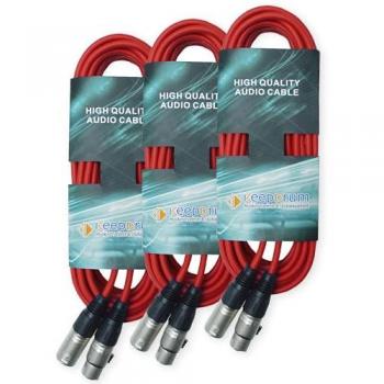 Keepdrum DMX Lichtkabel Rot 3-pol XLR 3m 3er Set