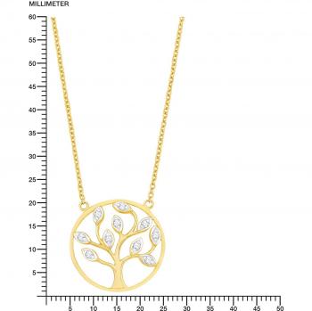 Amor Damenkette mit Lebensbaum Anhänger 925 Silber, vergoldet, Zirkonia, 42+3 cm