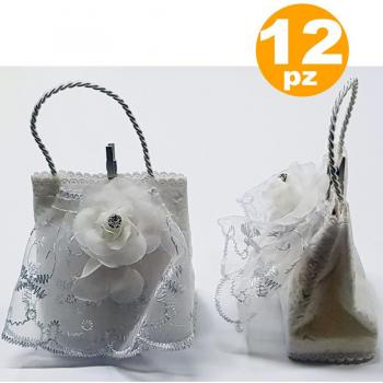 Bomboniere Sacchetto Bustina Bianco Fiore Glitter Confetti Matrimonio