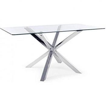 Cristal Clear Table by Mayo – 160×90 cm, Chrome Legs