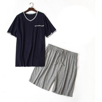 Men's Summer Cotton V-Neck Pajama Shorts