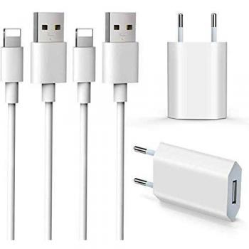 Everdigi USB-Ladekabel-Set (4 Stück) mit 1‑Meter-Kabel und 5‑Watt-Netzteil – Kompatibel mit iPhone 12 Pro, XS, XR, X, 8, 7, 6, SE