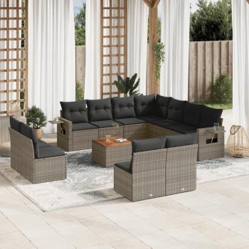 12-Piece Garden Sofa Set with Cushions - Grey Poly Rattan