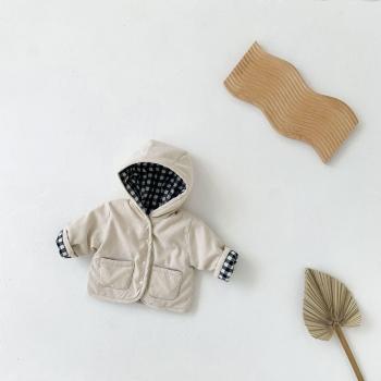 Reversible Baby Hooded Corduroy Jacket - Warm Plaid Coat for Infants 6M-3T