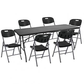 Set Table Pliante 180 cm + 6 Chaises Poignée Traiteur O91 – Noir