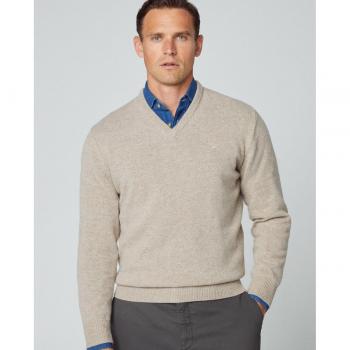 Hackett Punto Lambswool V Neck Marrón Claro