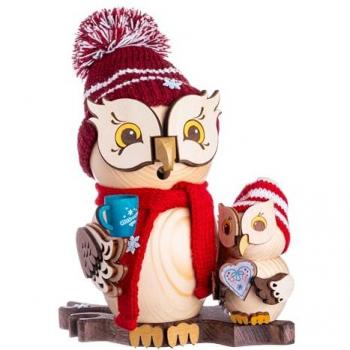 Erzgebirgische Eule mit Kind Räuchermännchen