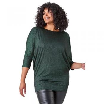 Curve Glitter Stripe Blouson Stretch Top