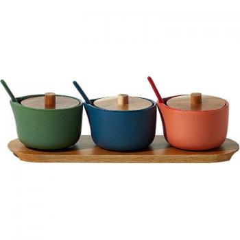 Ceramic Seasoning Container with Wooden Tray