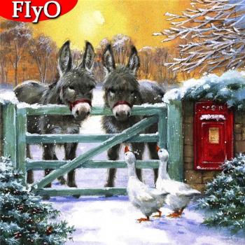 Kit de peinture diamant 5D Décor neigeux pour maison – Animal Donkey Strassinges