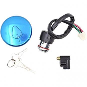 Motorcycle Ignition Switch Lock and Fuel Tank Cap Cover Set with 2 Keys for Haojue Suzuki GN125 125Cc