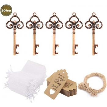 Ensemble 50 clés squelettes avec étiquette et sac de fête