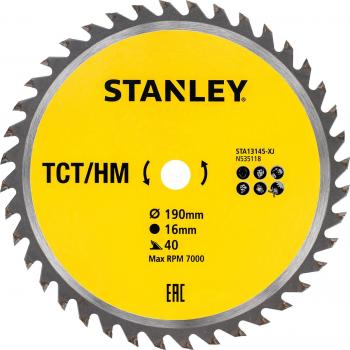 STANLEY - Disco Per Sega Circolare 'denti Medi' - Ø 190 Mm - Foro 16 Mm