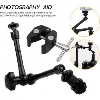 11-Inch Adjustable Magic Articulated Arm with Clamp for Mounting HDMI Monitor and LED Light for DSLR and LCD Video Cameras