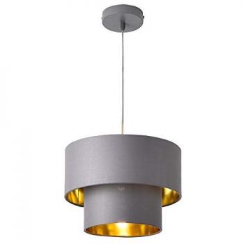Lampe à Suspendre Moderne Suspension Design Douille E27 60W en Métal et Textile Diamètre 30 cm Gris Doré
