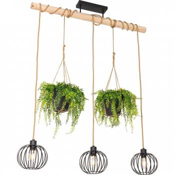 Lámpara Colgante Rural “QAZQA” Negra en Madera, 3 Luces LED
