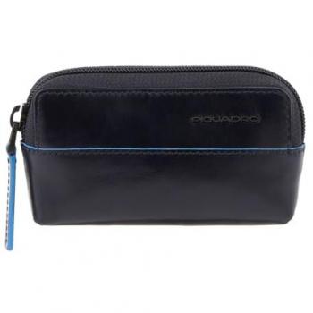 Piquadro Blue Square Leather Key Wallet 12 cm Black