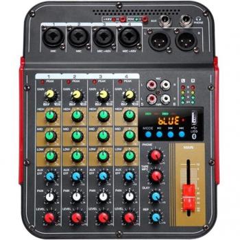 4-Channel Digital Audio Mixing Console with Built-in Bluetooth and 48V Phantom Power