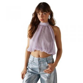 Lila Dream Halter Chiffon Crop Shirt