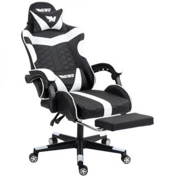 MUWO Drehstuhl FusionX E-Sports Gamingstuhl mit Fußstütze, weiß