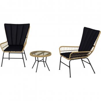 Outsunny 3-teiliges Gartenmöbel-Set mit Rattan, 2 Stühlen und Hartglas-Beistelltisch