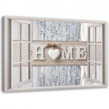 Stampa su tela Vista Finestra Casa Cuore 60x40 Beige