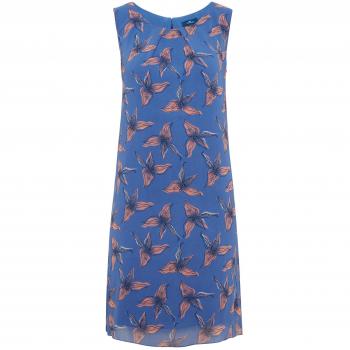 TOM TAILOR Damen Kleid femines Sommerkleid mit Rundhals, Ärmellos und Blümchendruck, Blau