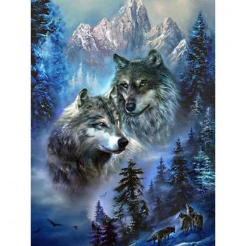 Strass-Diamant Malerei: Wolf-Motiv 50x70cm