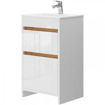 Vicco Badmöbel-Set Detmold Weiß/Weiß HG 2 Teile mit Waschbecken und 2 Schubladen