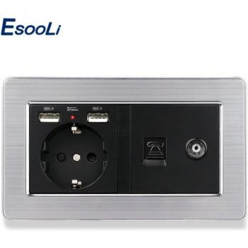 Esooli EU Standard Wall Socket with USB Charging and RJ11
