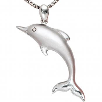 Anhänger Delfin 925 Sterling Silber Rhodiniert Mattiert