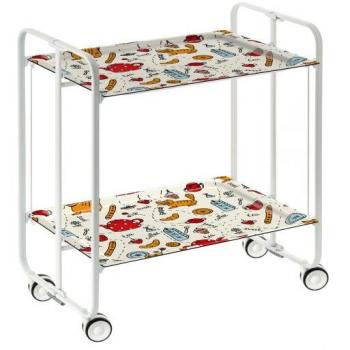 Don Hierro - Table Roulante Pliante Bauhaus châssis blanc, 2 plateaux