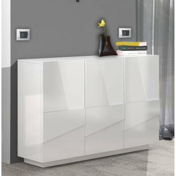 Aparador Multifuncional Axl, Buffet de Salón, 3 Puertas, 121x38h86 cm, Blanco Brillo
