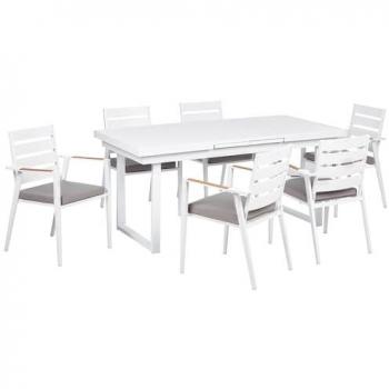 6-Piece Grey Aluminium Garden Dining Set with Extending Table and Cushions