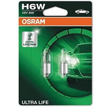 OSRAM ULTRA LIFE H6W, Lámpara halógena, luz de estacionamiento y de posición, 64132ULT-02B, 12 V, pack de 2