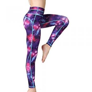 Mallas Deportivas FLYILY Mujer Leggings Impresos para Running Yoga Fitness Gym (Nube Púrpura, S)