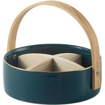 Bamboo-Handled Ceramic Snack & Fruit Tray