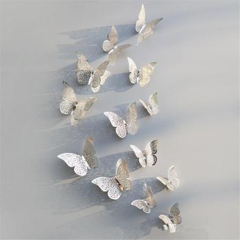 Autocollants muraux 3D - 12 pièces décoratives papillon ajouré