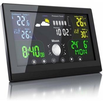 BEARWARE Wetterstation (schwarz) – Outdoor Sensor & LCD Display, Hochauflösender Luftdruckmesser