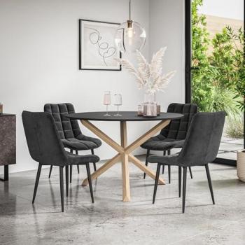Black Oak Table with Nova Velvet Chairs