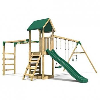 Wooden Climbing Frame with Triple Swing, Monkey Bars and Slide