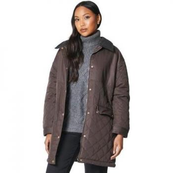 Womens Quilted Corduroy Collar Jacket in Chocolate (UK 12)