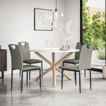 Malvern Round Marble Table with Oak Legs and Monza Fabric Chairs